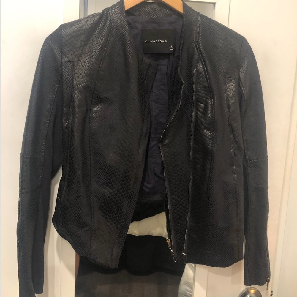 Snakeskin Print Leather Jacket